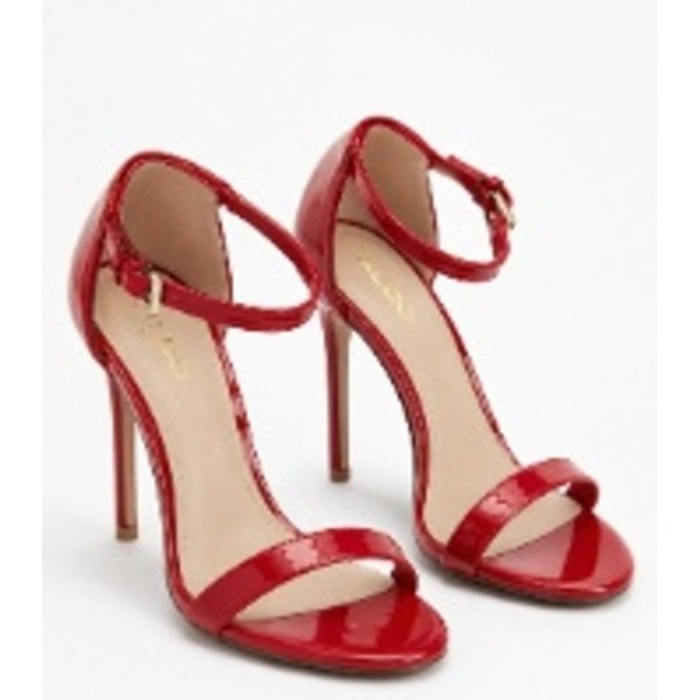 Aldo Red Patent Leather Ankle Strap Stiletto Sandals Womens‎ Size 7.5 High Heels